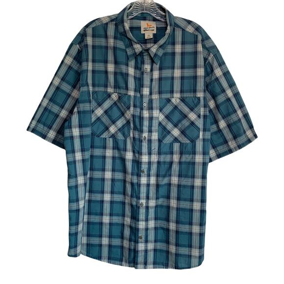 Field & Stream Other - Field & Stream Mens 2XL Blue Plaid Fishing Snap Sides Shirt Button Up Short Slv